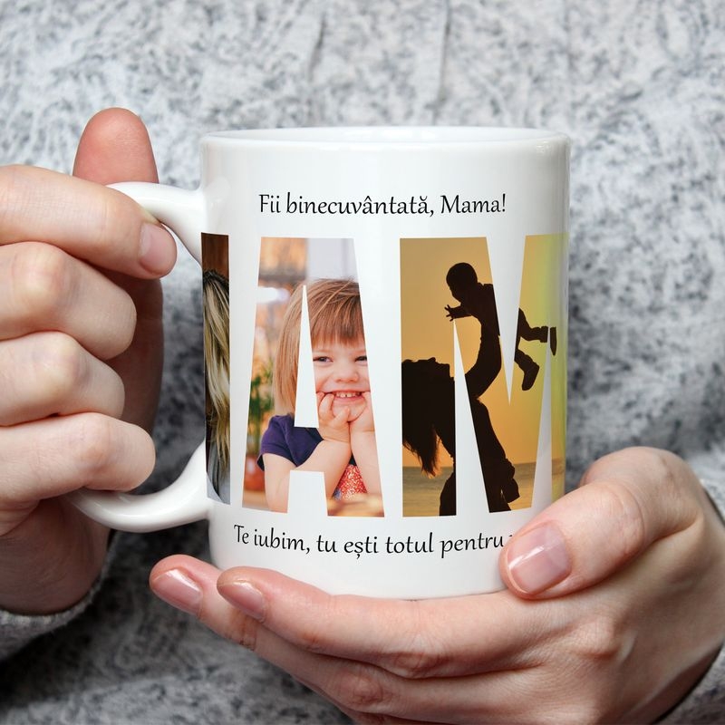 Cană personalizată cu 4 poze și text -  Mama
