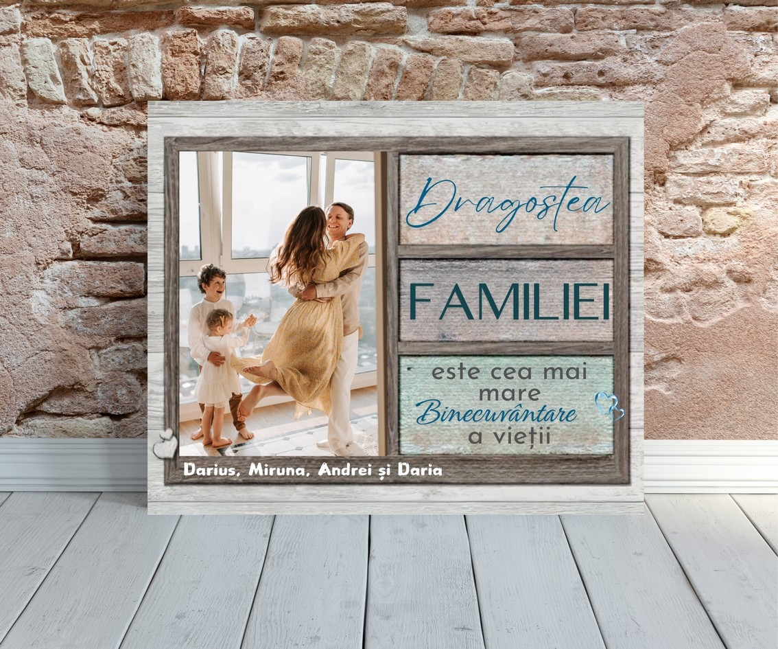 Tablou canvas personalizat cu poză și nume – Dragostea familiei Tablou canvas personalizat cu poză și nume – Dragostea familiei