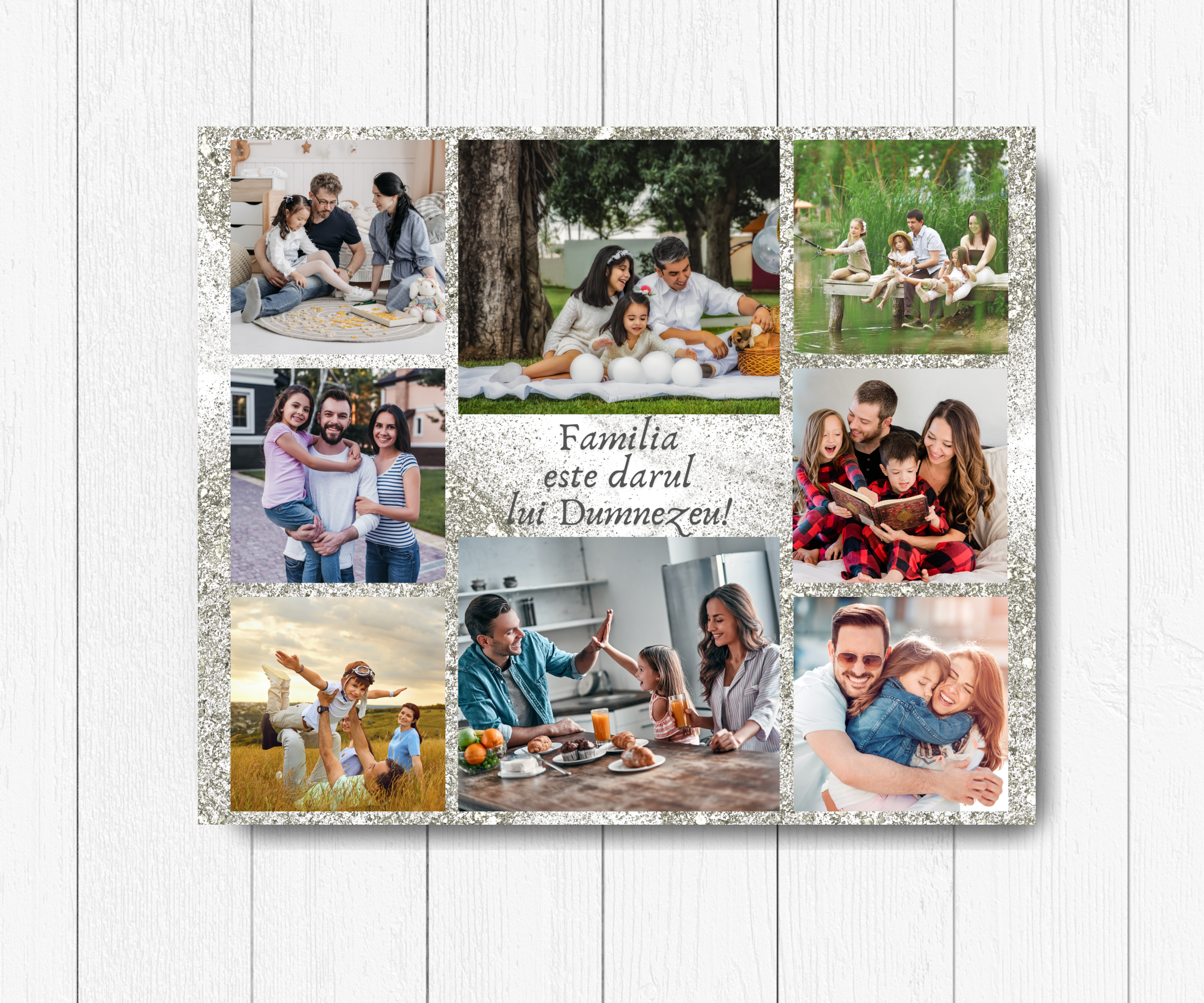 Tablou canvas personalizat cu 8 poze – Familia este darul lui Dumnezeu
