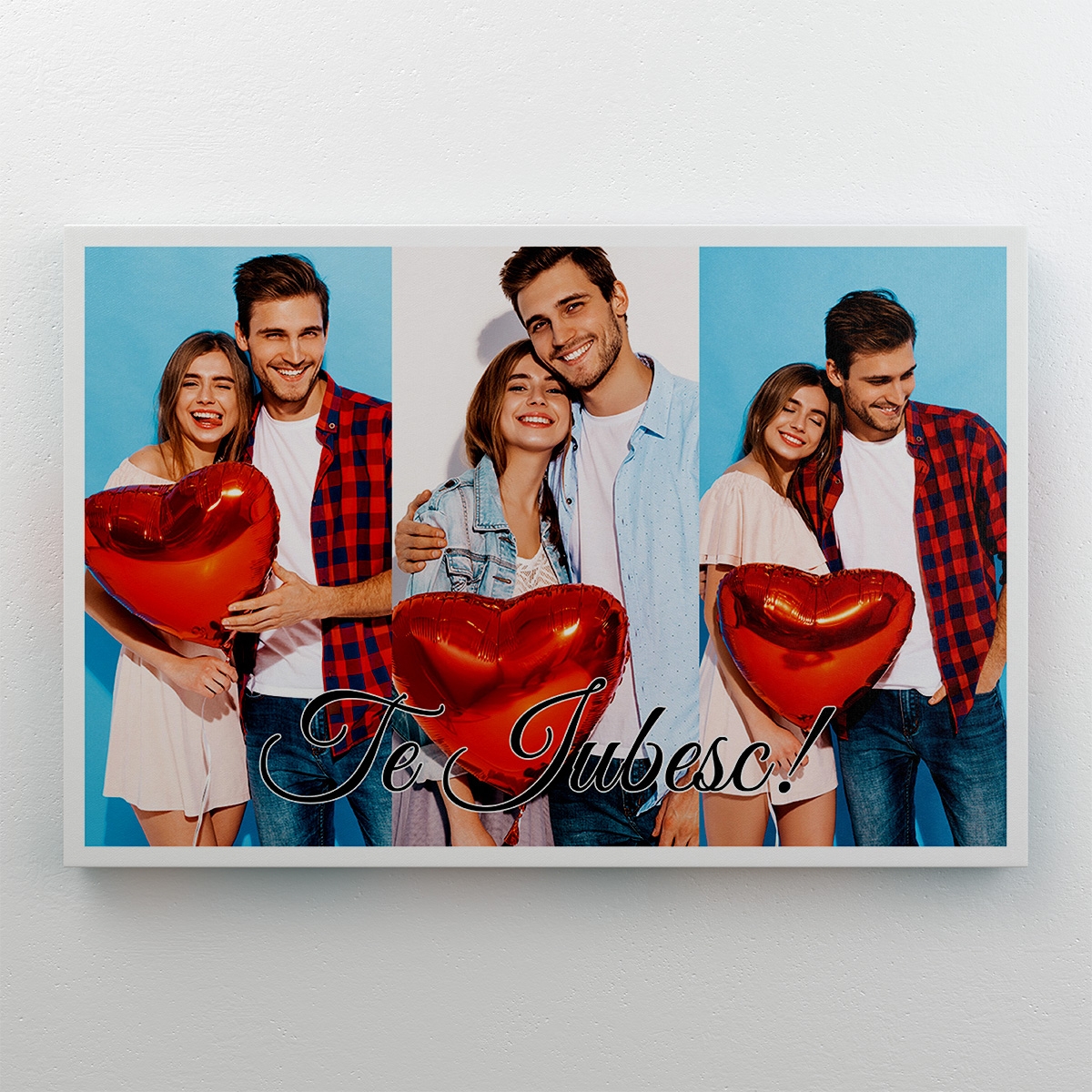 Tablou canvas personalizat cu 3 poze – Te iubesc Tablou canvas personalizat cu 3 poze – Te iubesc
