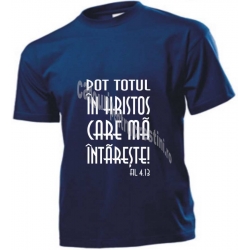 Tricou cu mesaj crestin, barbati, bleumarin- Pot totul in Hristos care ma intareste (marimiea XXL) Tricou cu mesaj crestin, barbati, bleumarin- Pot totul in Hristos care ma intareste (marimiea XXL)