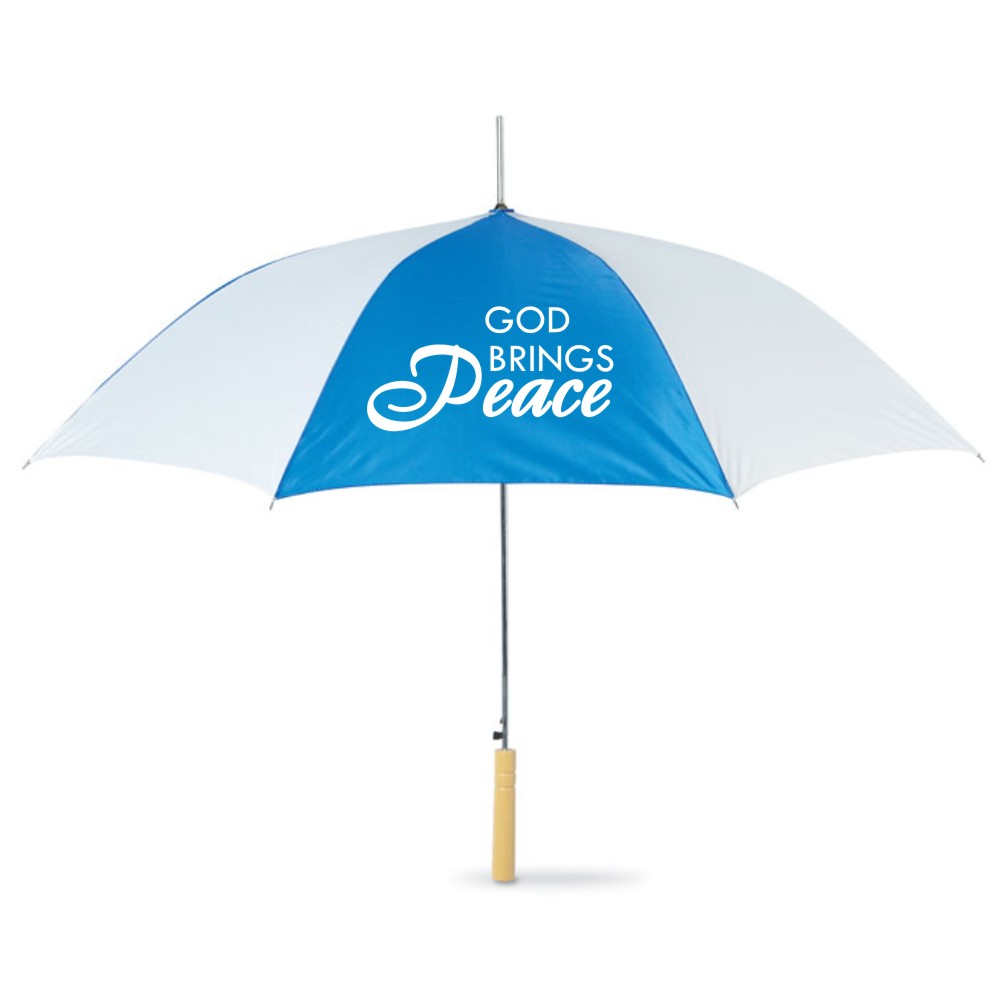 Umbrela - God brings peace , culoare albastru cu alb Umbrela - God brings peace , culoare albastru cu alb