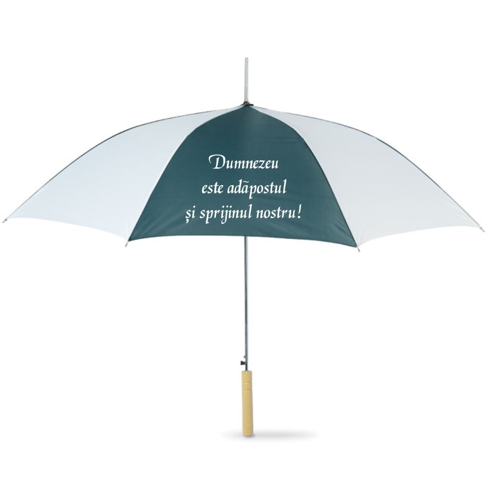 Umbrela - Dumnezeu este sprijinul si adapostul nostru , culoare verde cu alb