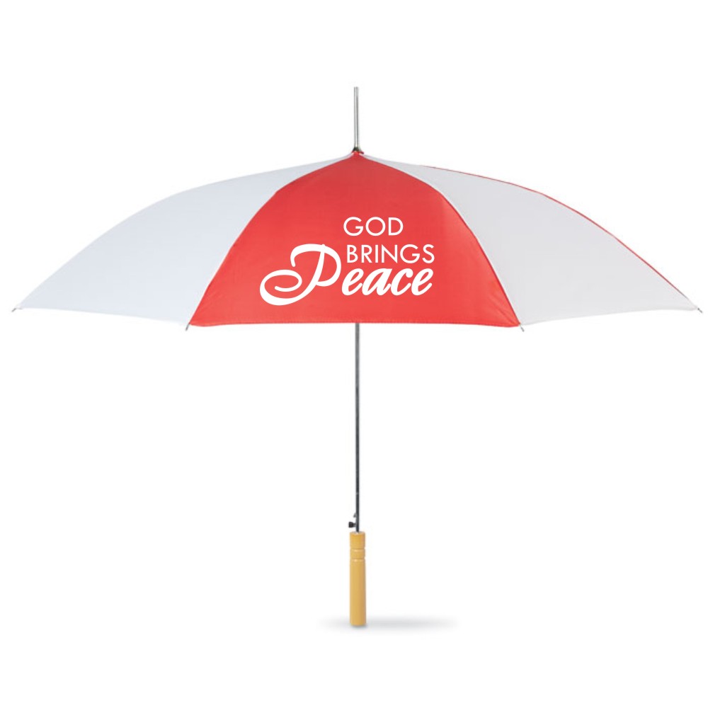Umbrela - God brings peace , culoare rosu cu alb Umbrela - God brings peace , culoare rosu cu alb