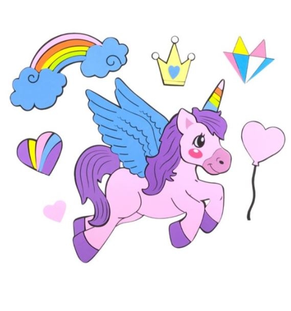 Decoratiune perete din burete - Unicorn, roz (40x47cm)