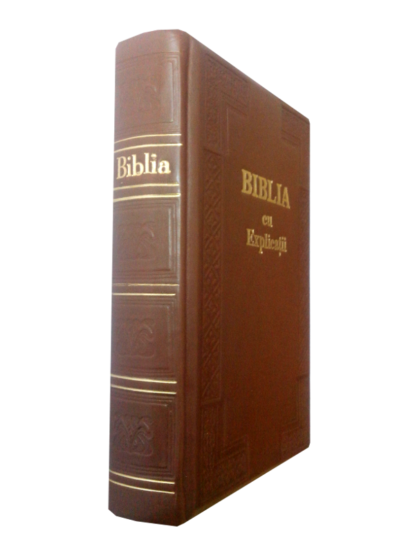 Biblia Handmade, mare, cu concordanta si explicatii, piele, maro deschis, cu index, aurita, cuv. lui Isus cu rosu [CO 77 HMI]