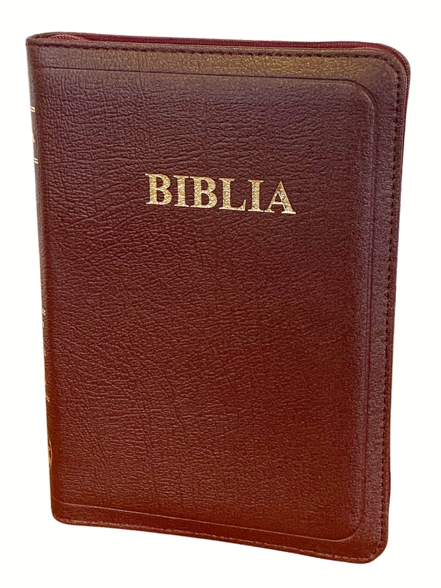 Biblia din piele, visinie 2, fermoar, index pe cotor, margini aurii, cuv. lui Isus cu rosu [057 ZTI]