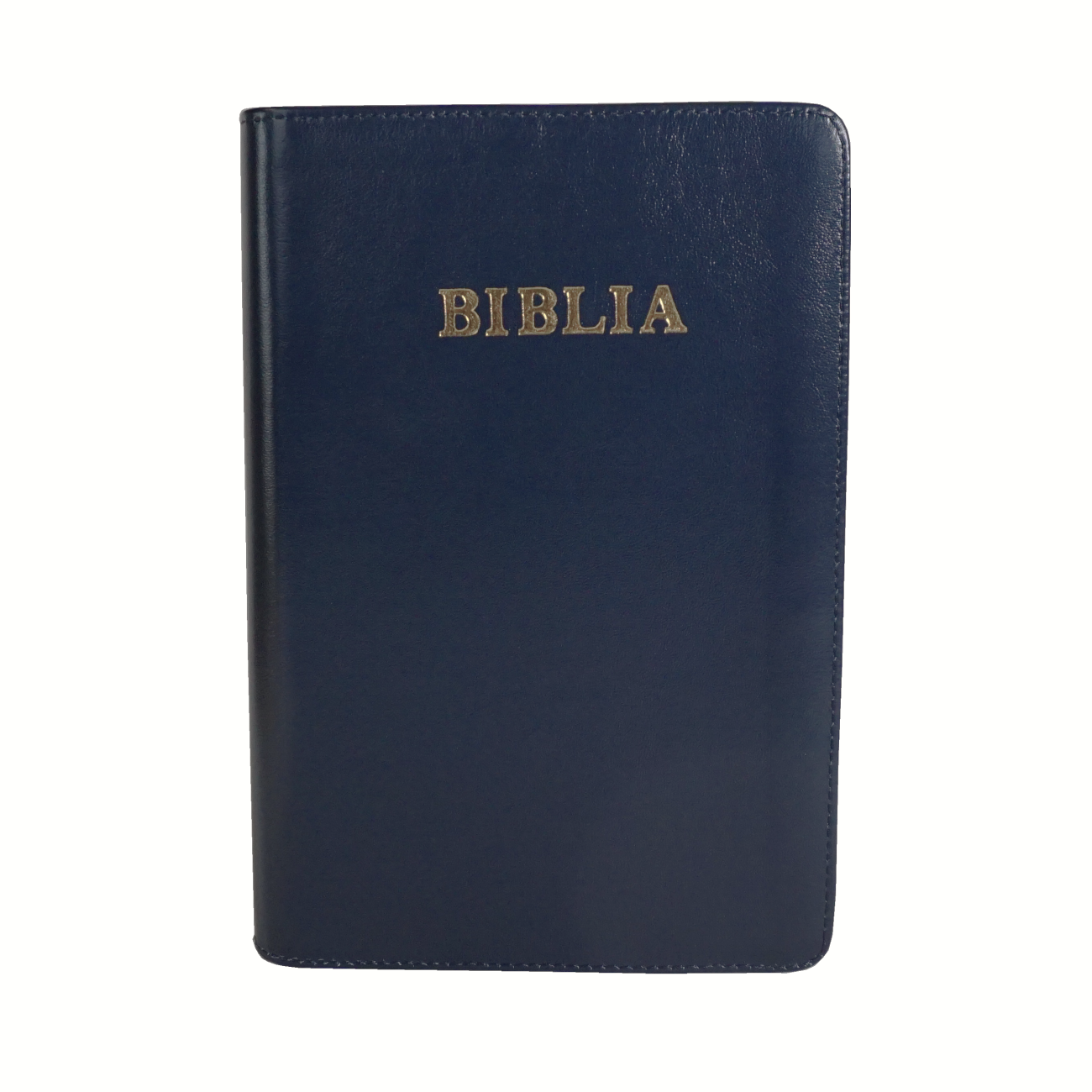 Biblia foarte mare, scris foarte mare, coperta piele, bleumarin, fermoar, margini albe, cuv. lui Isus cu rosu [093 PFR]