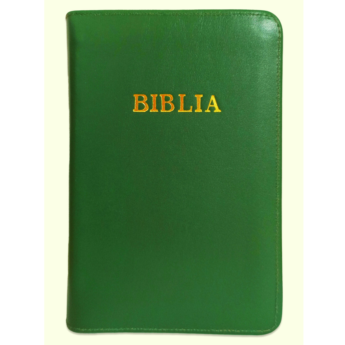Biblia format mic, din piele, verde, index, fermoar, margini argintii, cuv. lui Isus in rosu [047 PFI]