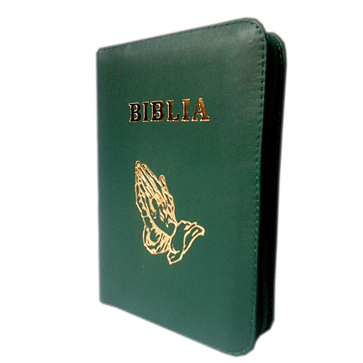 Biblia mica, coperta piele, culoare, verde iarbă, index, fermoar, margini aurii,  simbolul maini, cuv. lui Isus in rosu [047 PFI]