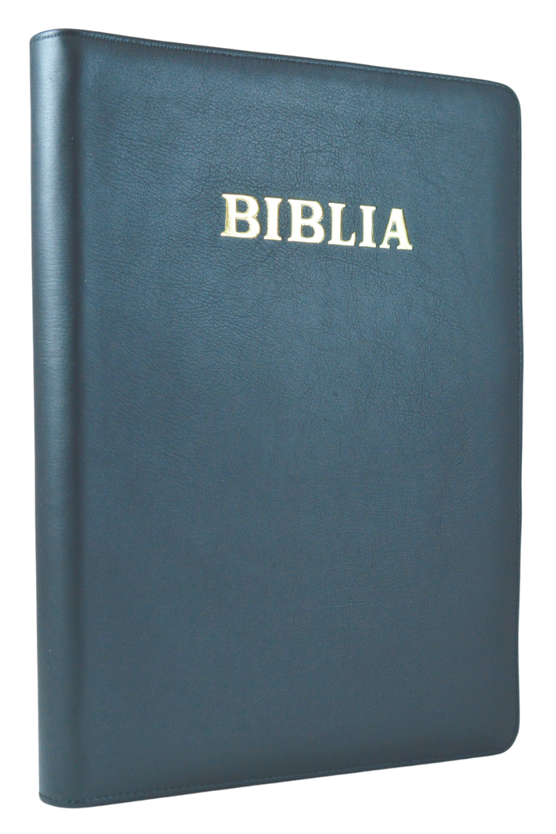Biblia foarte mare, coperta piele, scris foarte mare, neagra, margini aurii ,cuvintele lui Isus cu rosu, harti, trad. Cornilescu [090 PF]