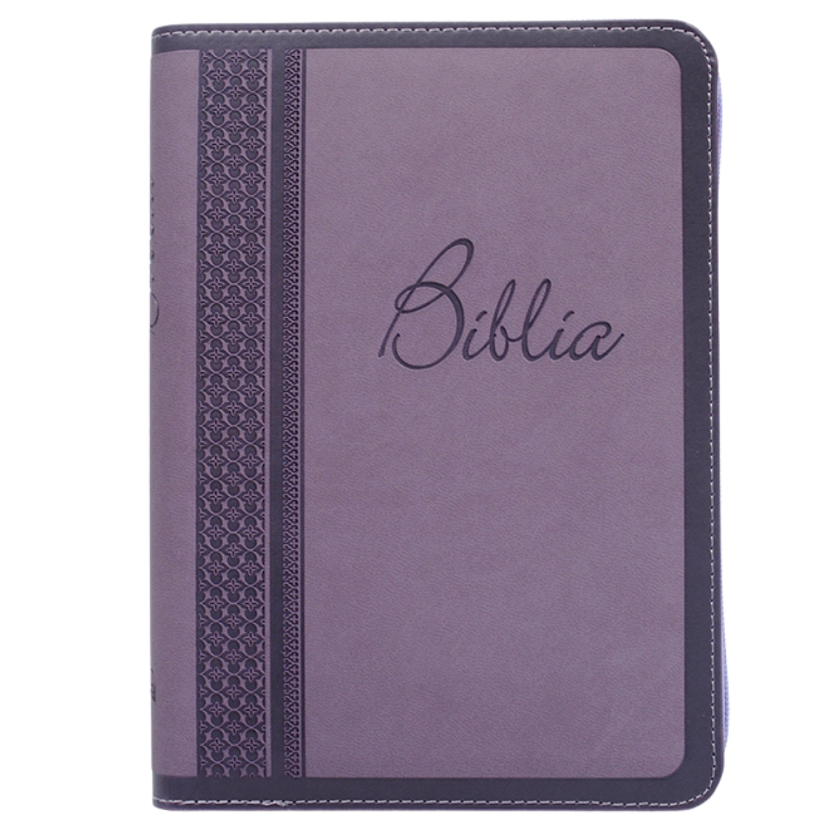 Biblie marime medie, piele ecologică, culoare lavanda, fermoar, index, margini argintii, hărți, cuv. lui Isus cu roșu [055 ZTI]