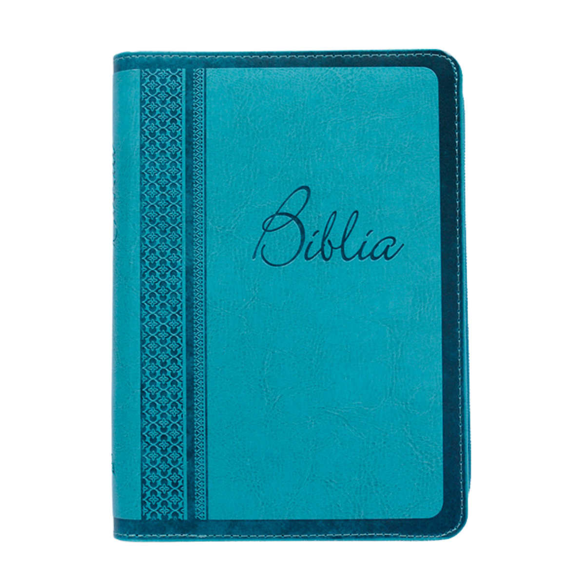 Biblie marime medie, piele ecologică, albastru turcoaz, fermoar, index, margini argintii, hărți, cuv. lui Isus cu roșu [055 ZTI]