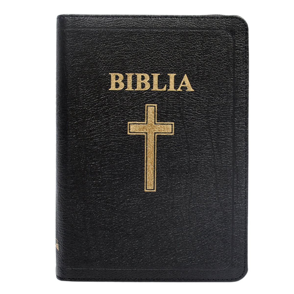 Biblia din piele, marime medie, neagră, fermoar, index, margini aurii, hărți biblice, cuv. lui Isus în roșu [057 ZTI]