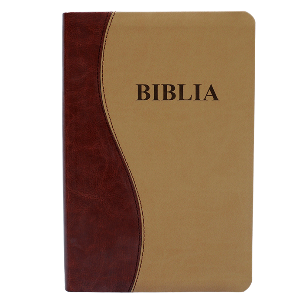 Biblia mărime mare, coperta imitatie piele, maro | bej, fermoar, index, margini aurii, hărți [075 TI]