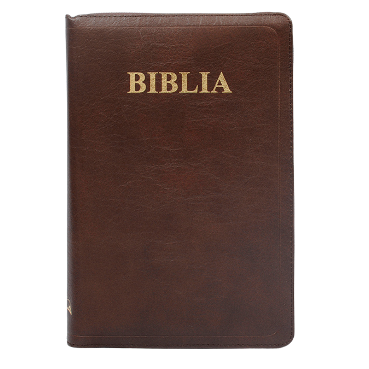 Biblia mărime mare, piele, maro, margini aurii, index, fermoar, hărți biblice, cuv. lui Isus cu roșu [077 ZTI]