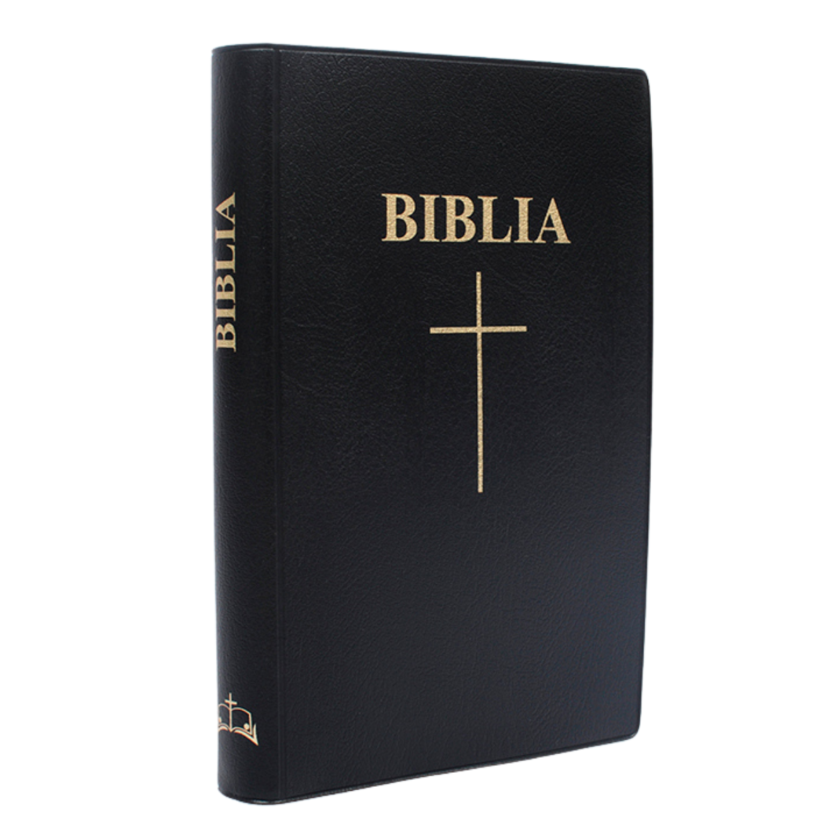 Biblia mare, coperta moale, neagra, index, margini aurii, scris mare, simbol cruce, cuv. lui Isus cu rosu, hărți [072]