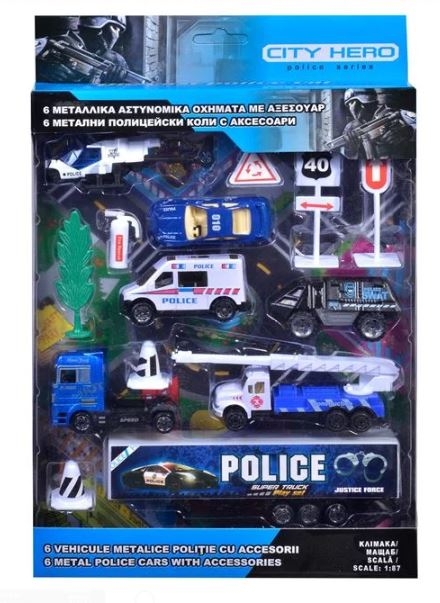 6 Vehicule metalice politie cu accesorii - Jucarii pentru copii (3+) 6 Vehicule metalice politie cu accesorii - Jucarii pentru copii (3+)