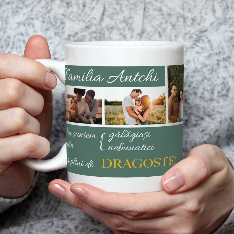 Cană personalizată cu 5 poze si nume – Familia Cană personalizată cu 5 poze si nume – Familia