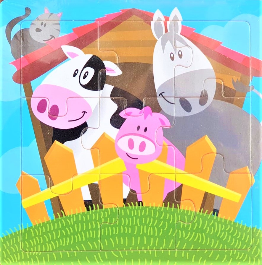 Puzzle din lemn - 4 Animale ferma, 9 piese - Activitati pentru copii (+18 luni)