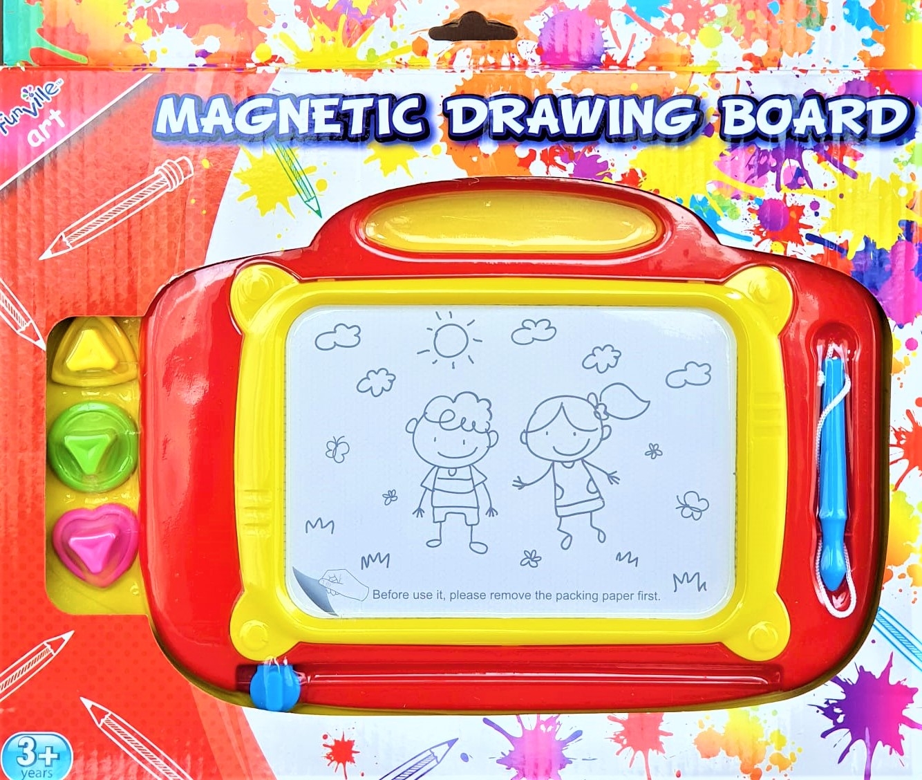 Tabla magnetica de scris cu 3 stampile, rosie (3+) (32x24cm) Tabla magnetica de scris cu 3 stampile, rosie (3+) (32x24cm)