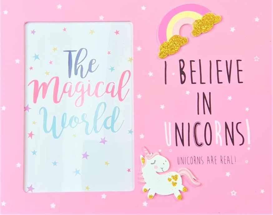 Rama foto din lemn, roz - I belive in Unicorns - 1 poza de 10x15cm Rama foto din lemn, roz - I belive in Unicorns - 1 poza de 10x15cm