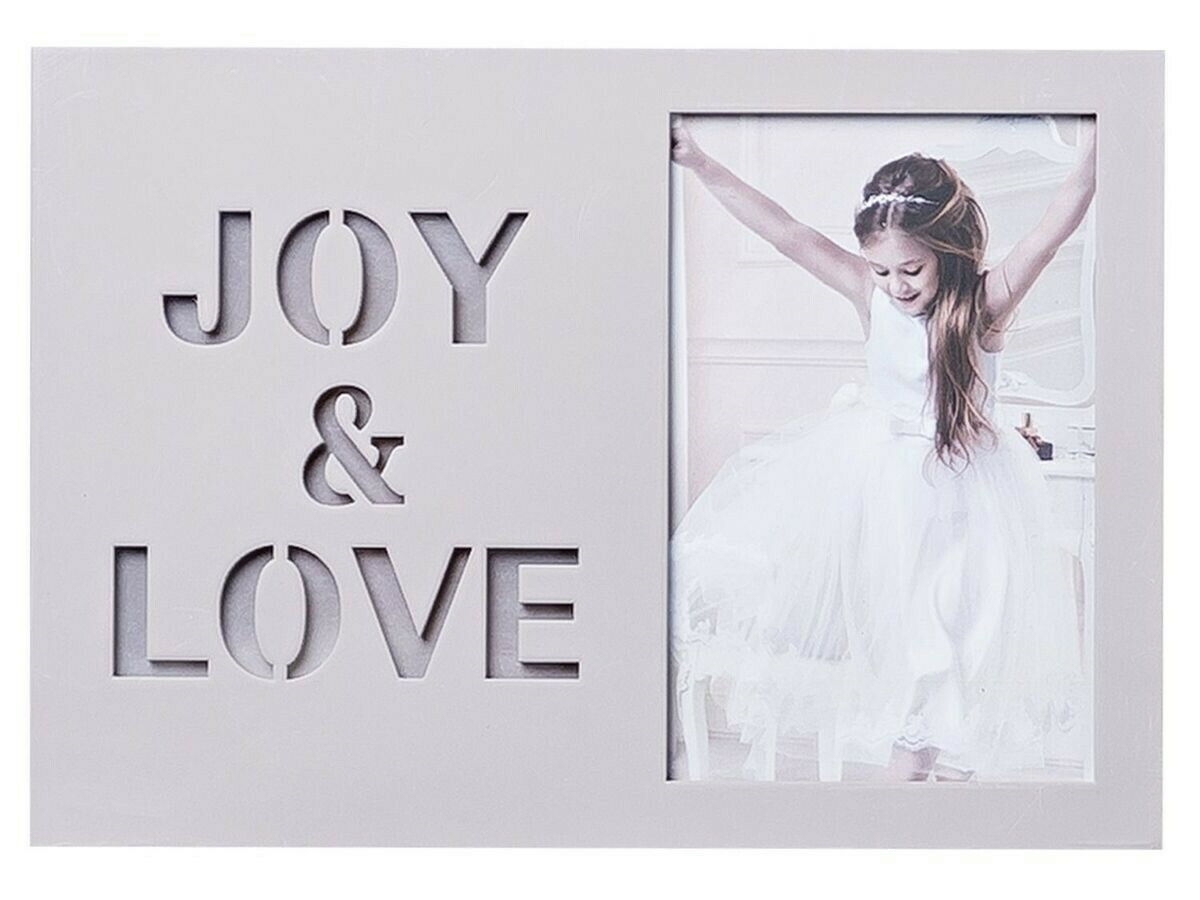 Rama foto din lemn cu led, gri - JOY & LOVE - 1 poza de 10x15cm Rama foto din lemn cu led, gri - JOY & LOVE - 1 poza de 10x15cm