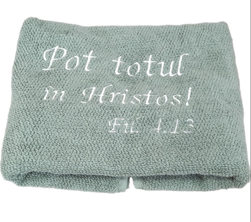 Prosop brodat - Pot totul in Hristos! (verde) Prosop brodat - Pot totul in Hristos! (verde)