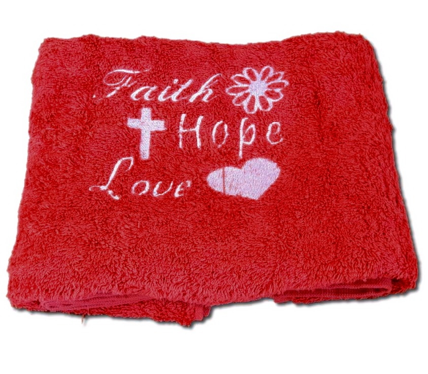 Prosop brodat - Faith, Hope, Love (rosu)