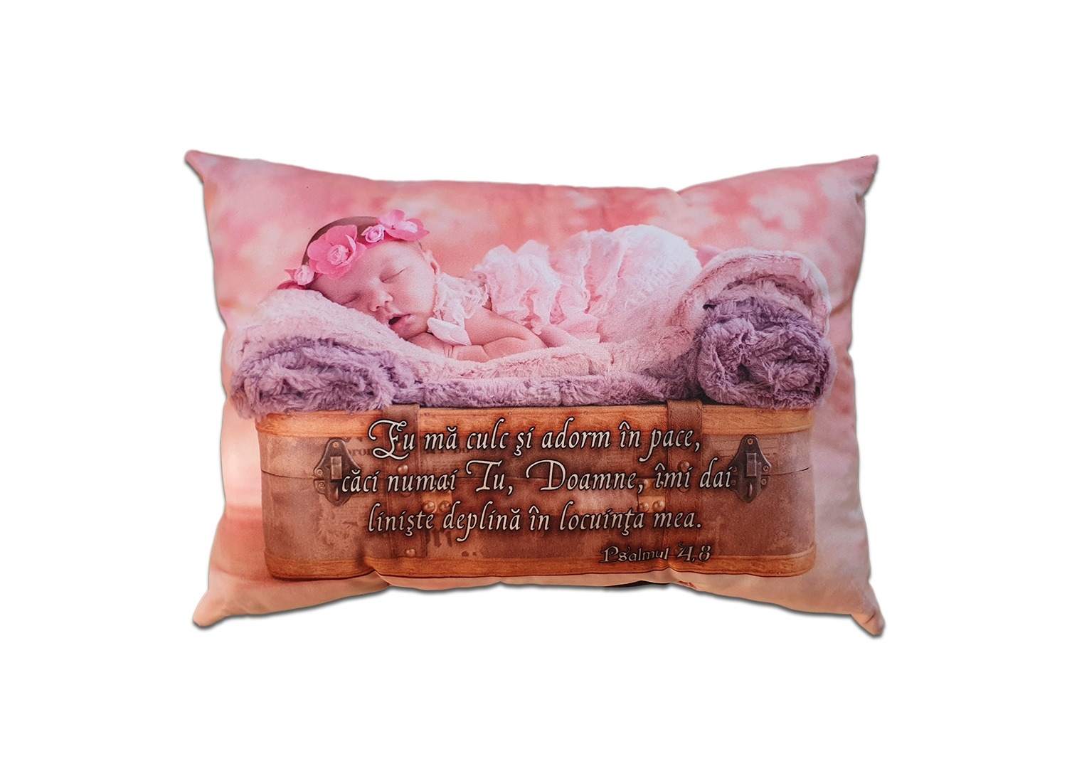Perna decorativa -  Eu ma culc si adorm in pace (Ps 4:8) Perna decorativa -  Eu ma culc si adorm in pace (Ps 4:8)