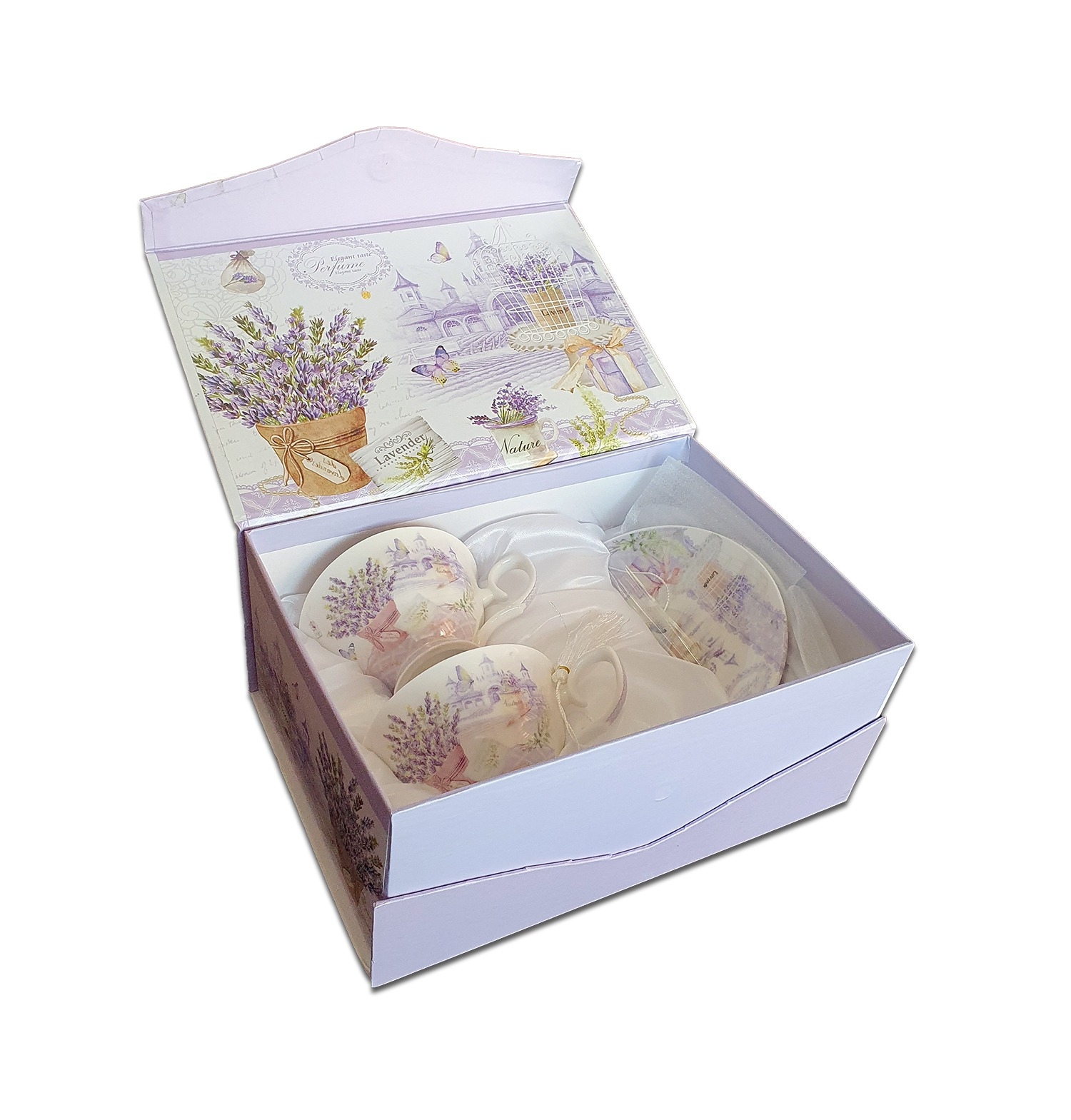 Set 2 cesti cu farfurii - lavanda Set 2 cesti cu farfurii - lavanda