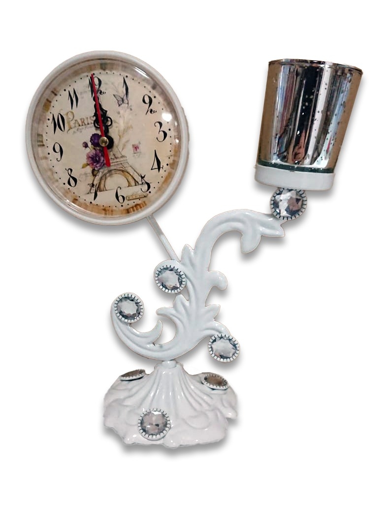 Ceas cu suport de lumanare - pietricele (alb) Ceas cu suport de lumanare - pietricele (alb)