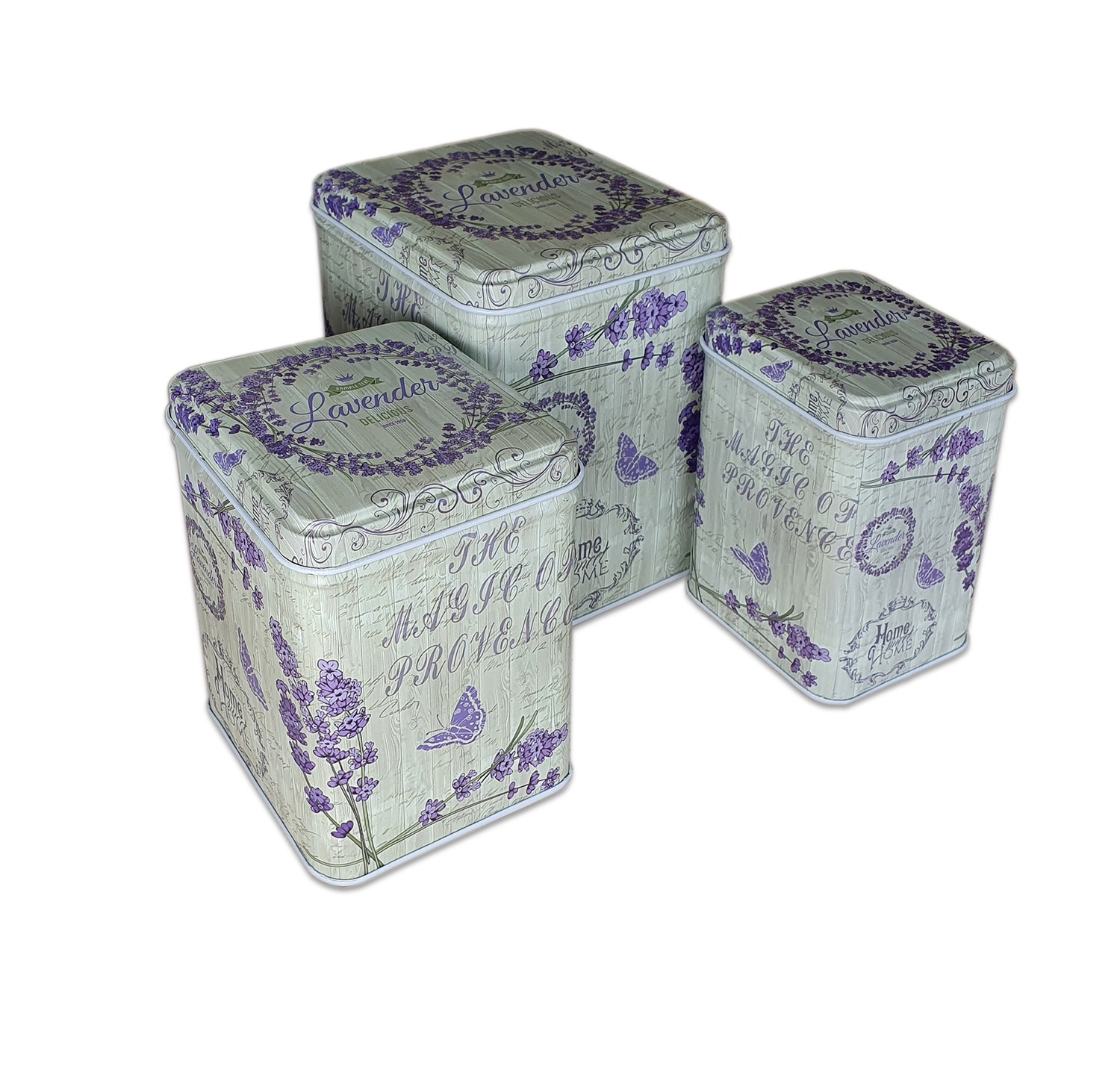Set 3 cutii din metal decorative - Lavender Set 3 cutii din metal decorative - Lavender
