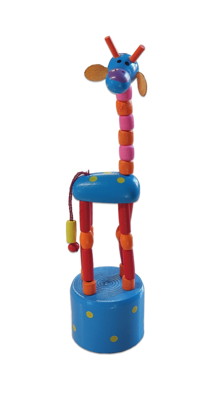 Figurina girafa din lemn - Albastru/Rosu