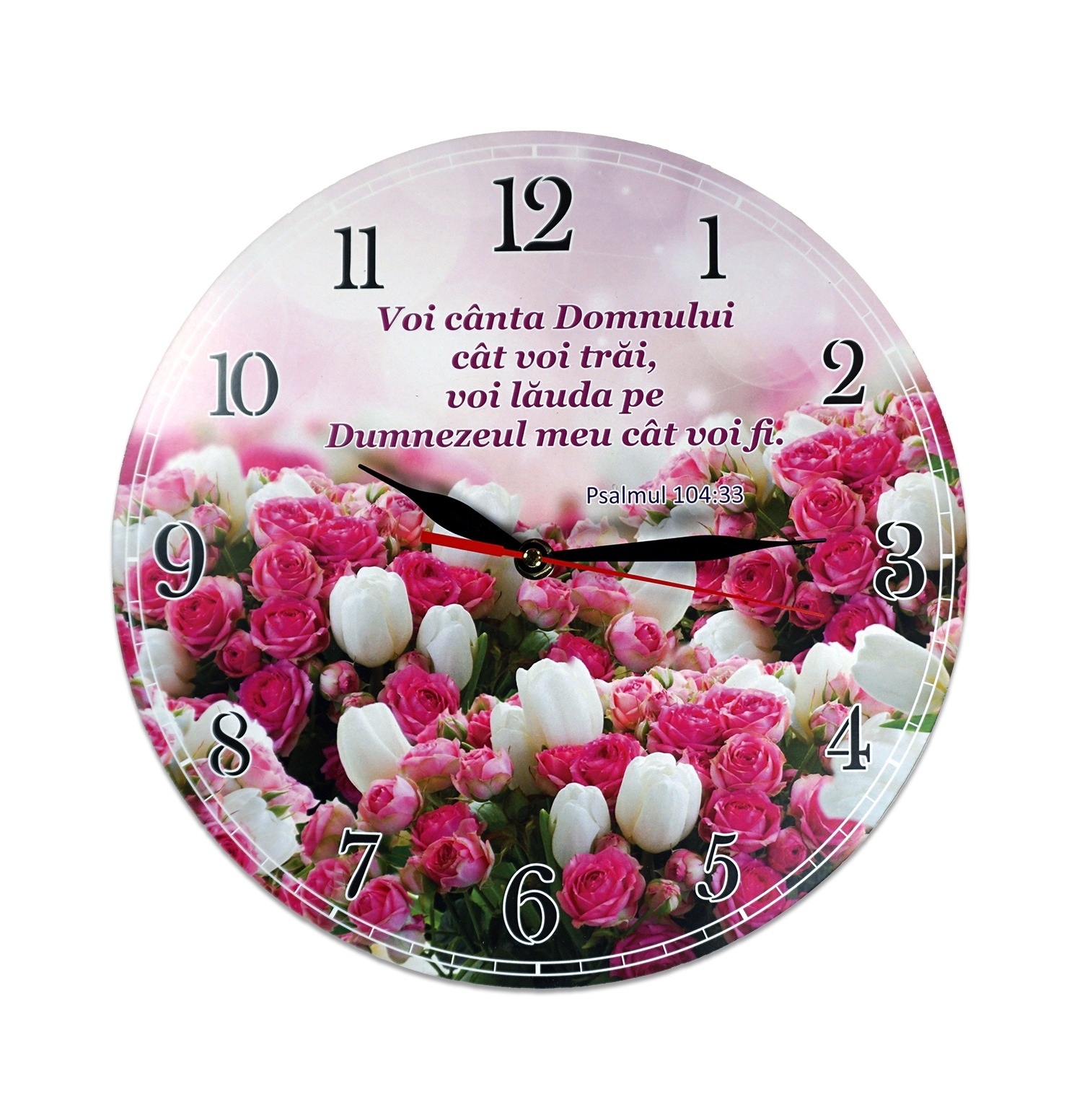 Ceas perete rotund cu mesaj creștin (30 cm) - Voi cânta Domnului cât voi trăi Ceas perete rotund cu mesaj creștin (30 cm) - Voi cânta Domnului cât voi trăi