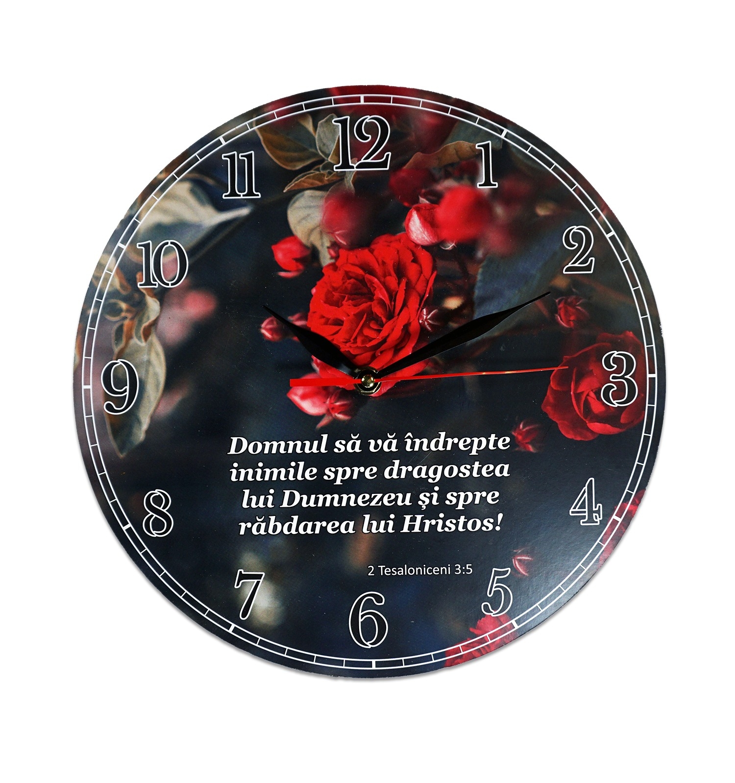 Ceas perete rotund cu mesaj creștin (30 cm) - Domnul să vă îndrepte inimile Ceas perete rotund cu mesaj creștin (30 cm) - Domnul să vă îndrepte inimile
