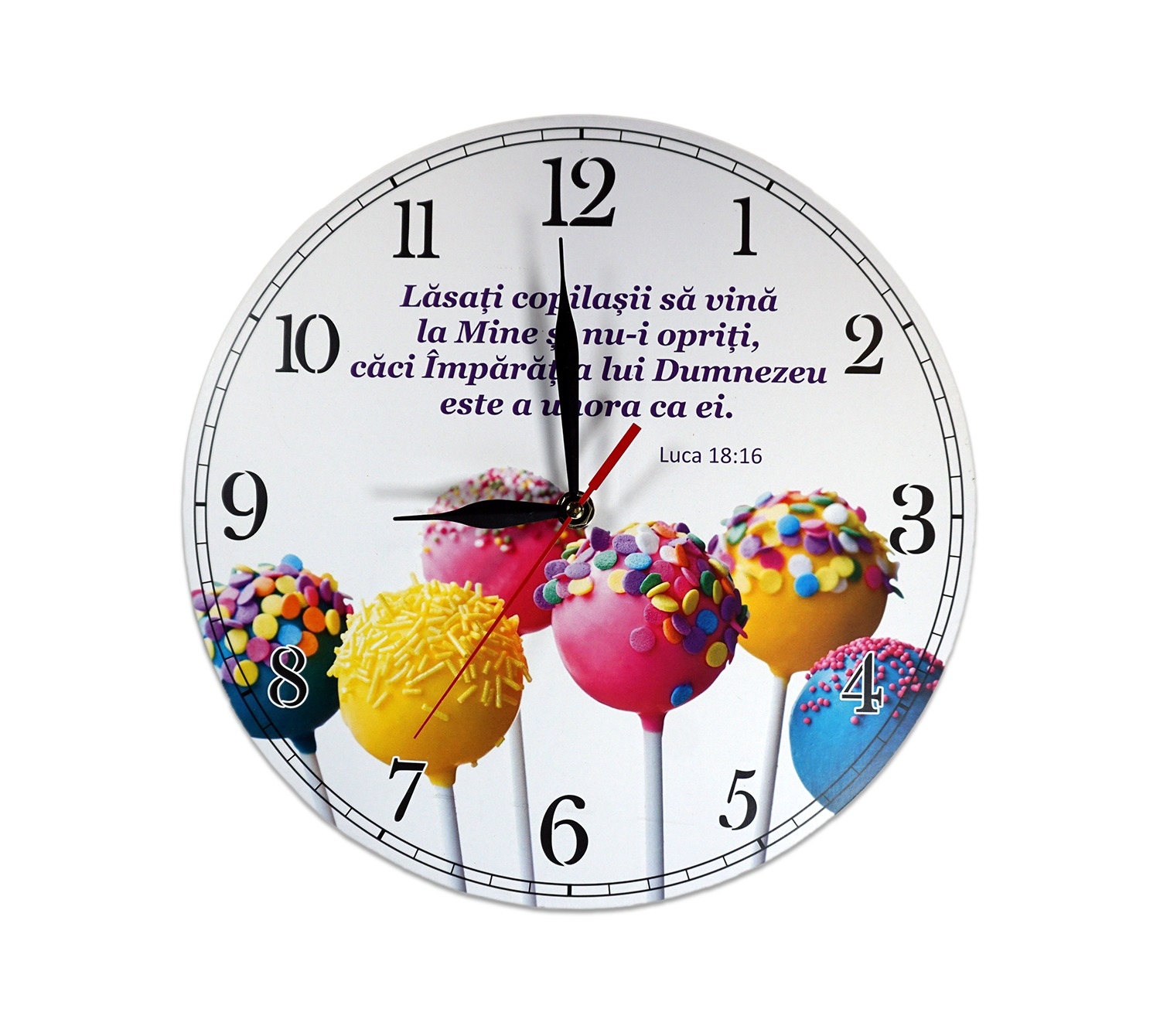 Ceas perete rotund cu mesaj creștin (30 cm) - Lăsați copilașii să vină la Mine