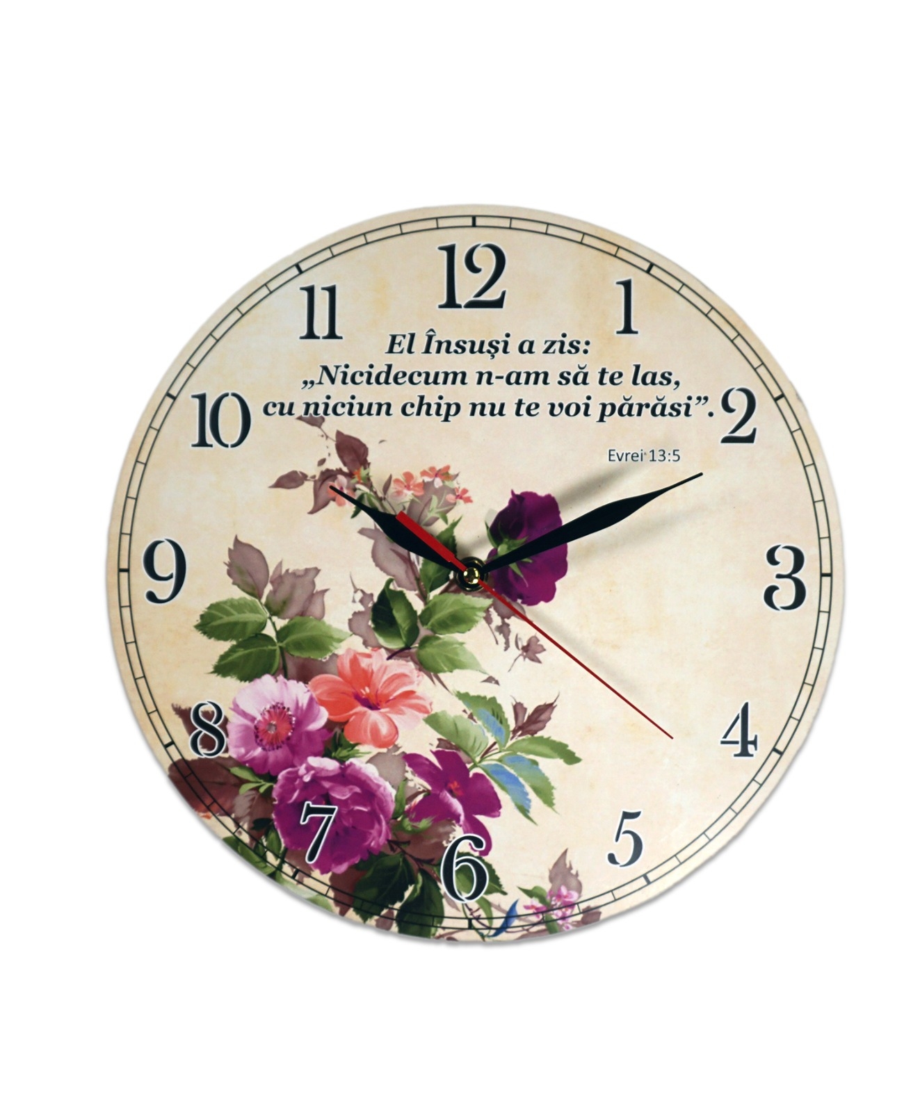 Ceas perete rotund cu mesaj creștin (30 cm) - Nicidecum n-am să te las Ceas perete rotund cu mesaj creștin (30 cm) - Nicidecum n-am să te las