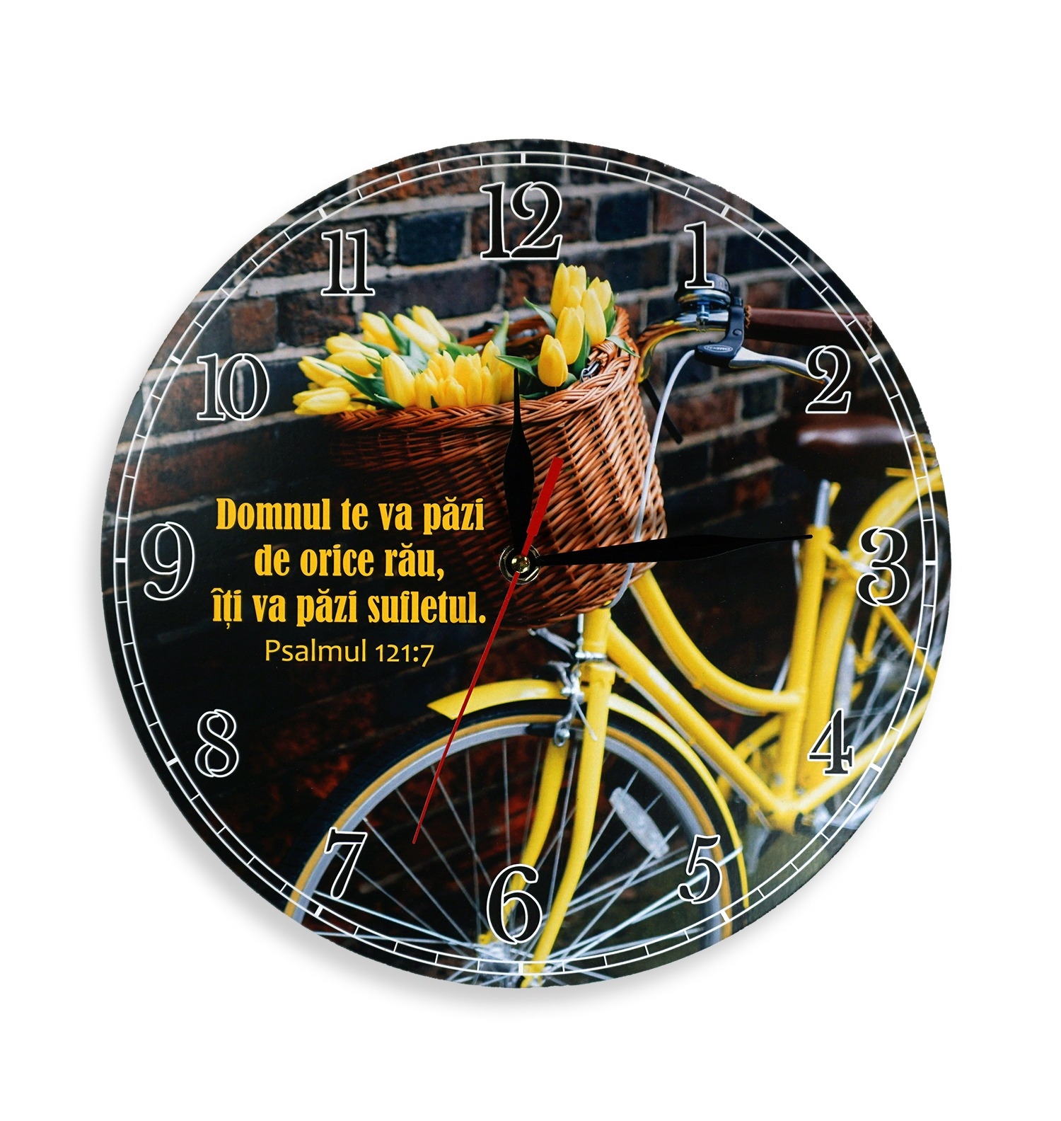 Ceas perete rotund cu mesaj creștin (30 cm) - Domnul te va pazi de orice rau Ceas perete rotund cu mesaj creștin (30 cm) - Domnul te va pazi de orice rau
