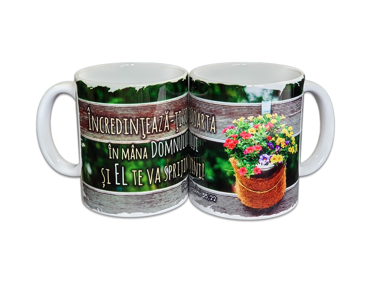 Cană cu mesaj creștin - Incredinteaza-ti soarta in mana Domnului si El te va sprijini... (Psalmi 55,22) Cană cu mesaj creștin - Incredinteaza-ti soarta in mana Domnului si El te va sprijini... (Psalmi 55,22)