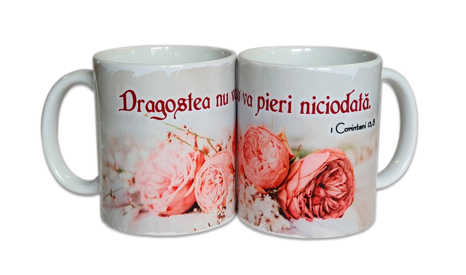 Cană cu mesaj creștin - Dragostea nu va pieri niciodata... (1 Corinteni 13, 8) Cană cu mesaj creștin - Dragostea nu va pieri niciodata... (1 Corinteni 13, 8)