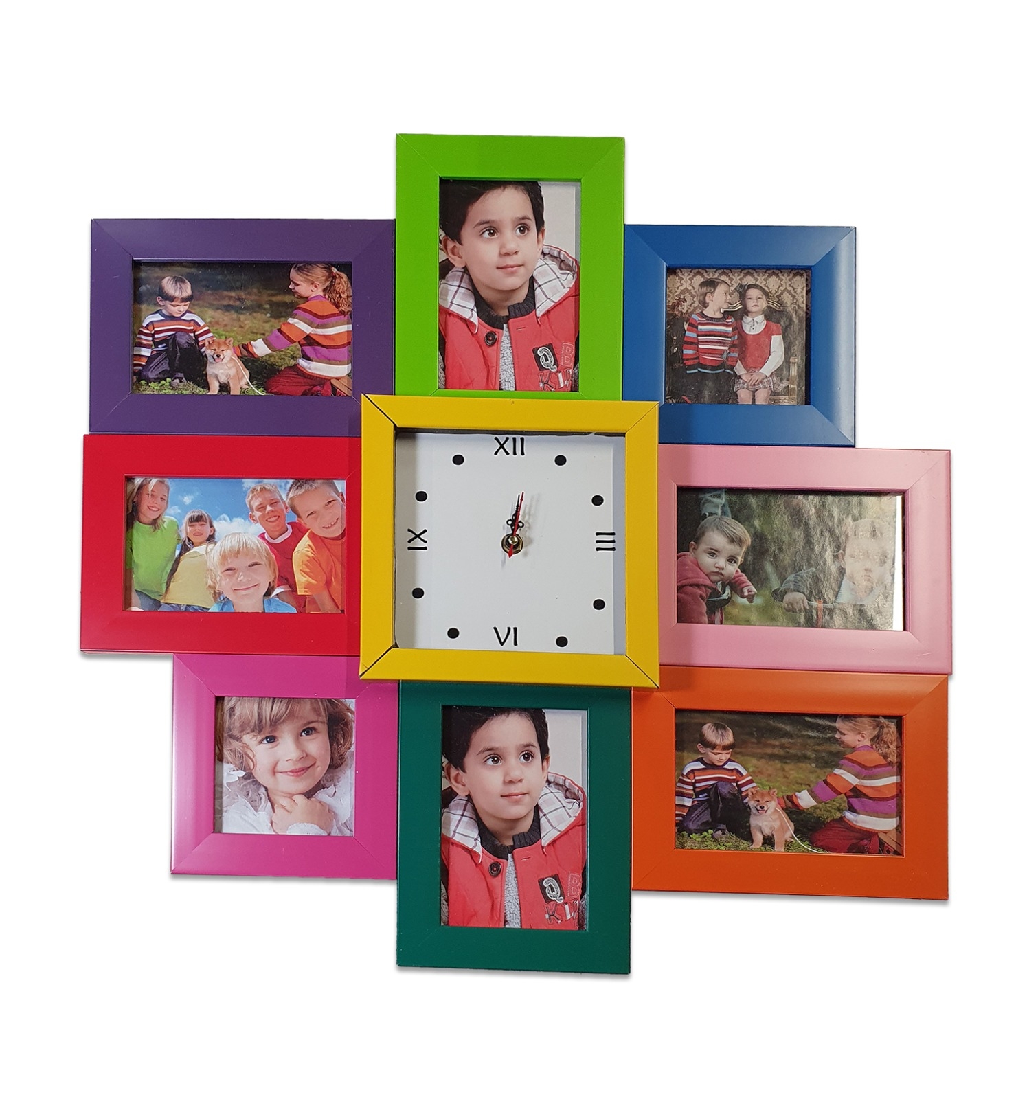 Rama foto colaj 8 poze cu ceas - colorat Rama foto colaj 8 poze cu ceas - colorat