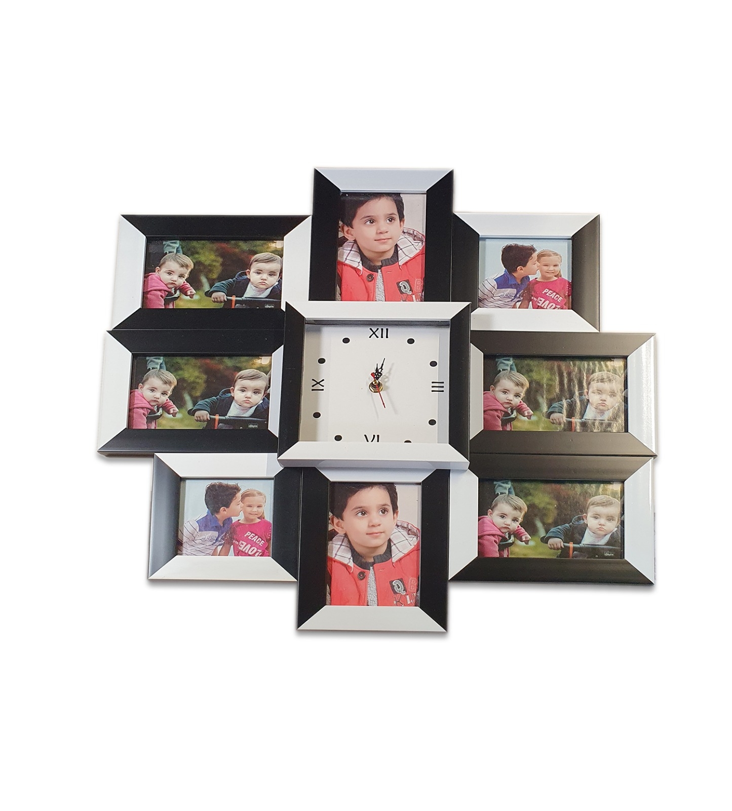 Rama foto colaj 8 poze cu ceas - Negru/Alb Rama foto colaj 8 poze cu ceas - Negru/Alb