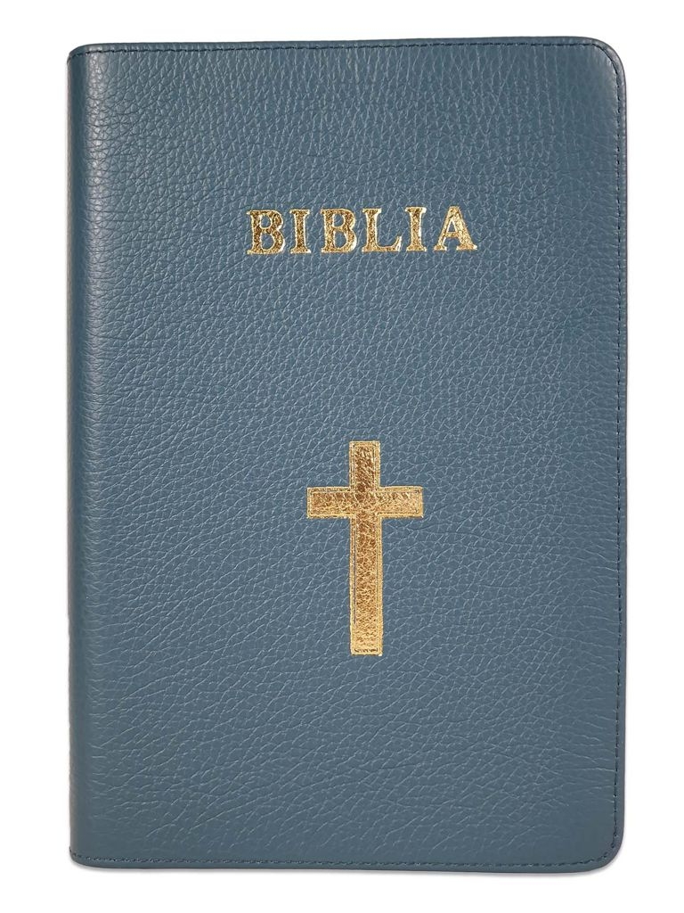 Biblie mare, piele, nuanta de verde, fermoar, index, margini argintii, simbol cruce, cuv. Isus cu rosu [SI 073 PFI]