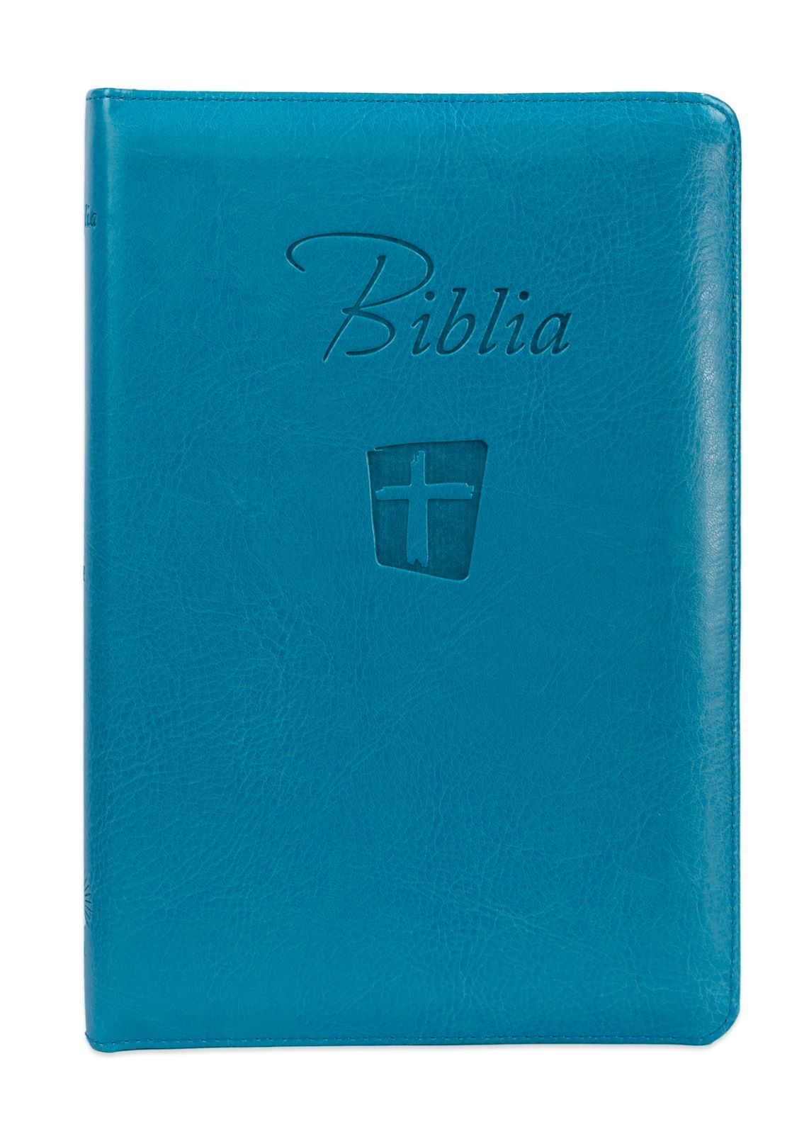 Biblia Noua Traducere (Biblia NTR), marime medie spre mare, coperta imitatie piele, turcoaz, fermoar, index, margini argintii (NTR 066 ZTI)