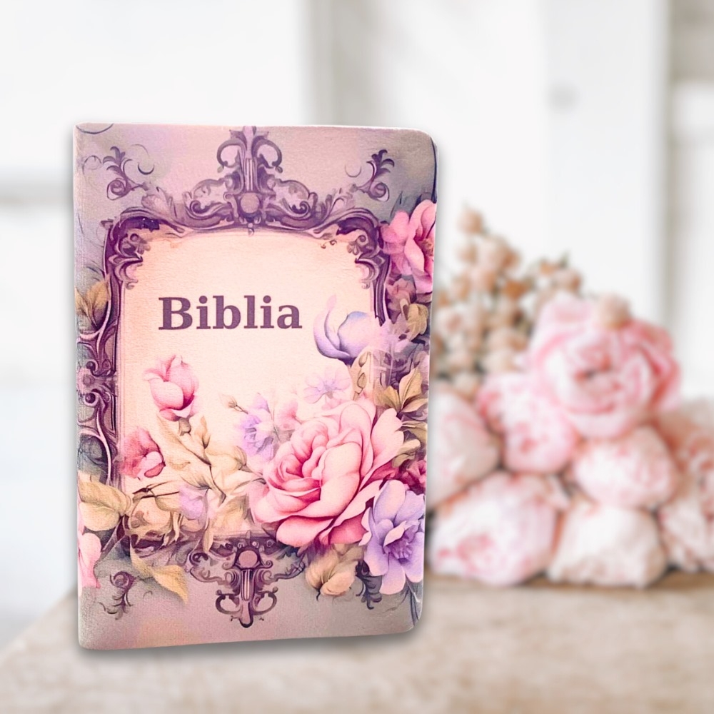 Biblia handmade, model 42, coperta de catifea, flexibila, marime medie, margini aurii, index, cuv. lui Isus cu rosu [SI 057 CAT]