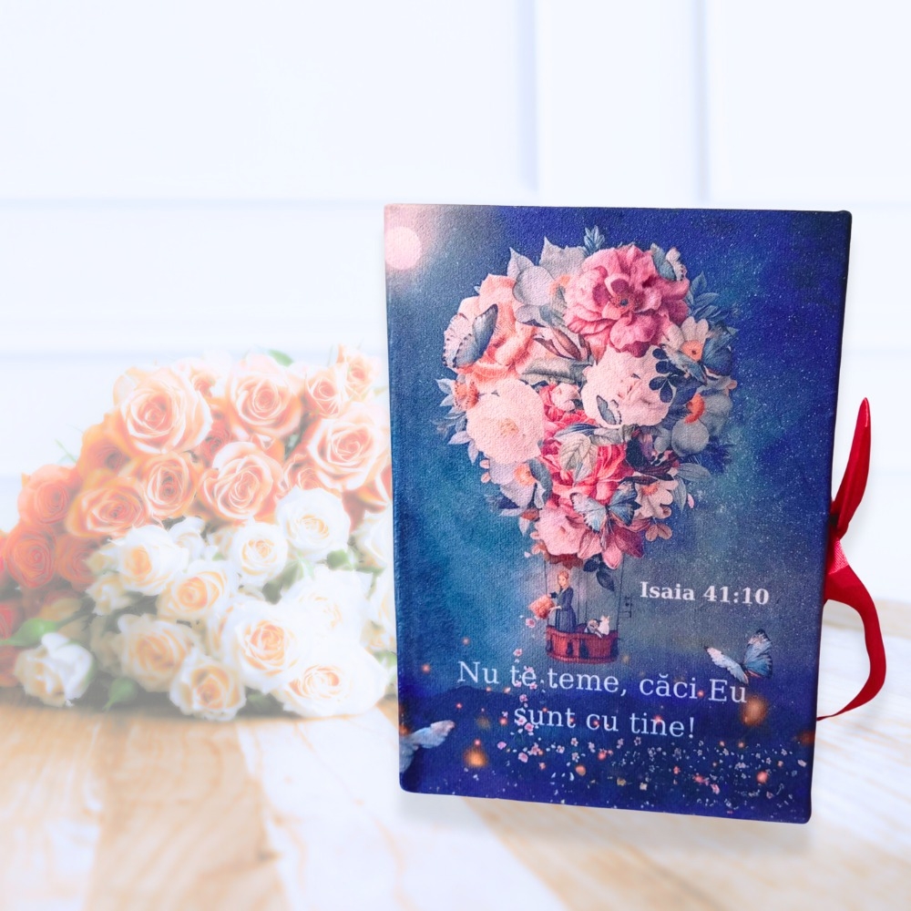 Jurnal cu mesaj creștin, copertă de catifea, margini argintii - Nu te teme, căci Eu sunt cu Tine!