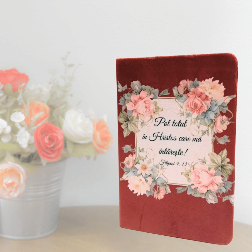 Biblia handmade, model 43, coperta de catifea, flexibila, marime medie, margini aurii, index, cuv. lui Isus cu rosu [SI 057 CAT]