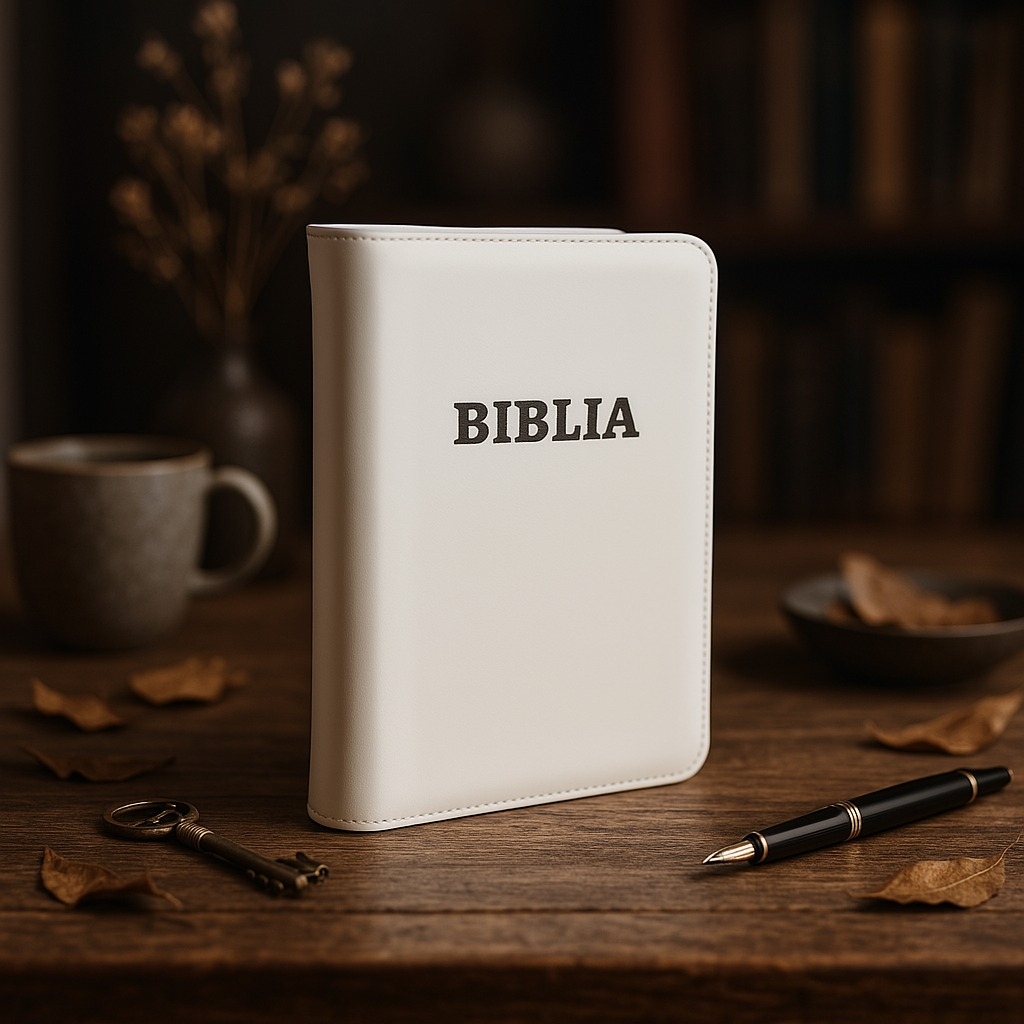 Biblie din piele, marime medie, culoare crem cu maro, fermoar, index, margini aurii, cuv. lui Isus cu rosu [SB 057 PFI]