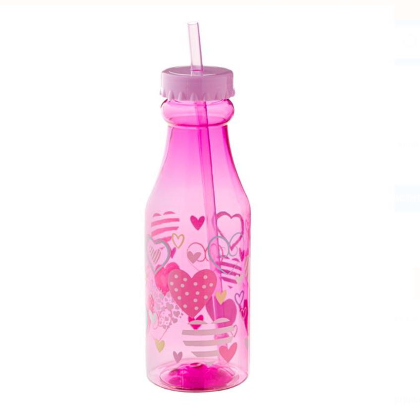 Sticla de plastic roz cu inimioare de paie 500 ml Sticla de plastic roz cu inimioare de paie 500 ml